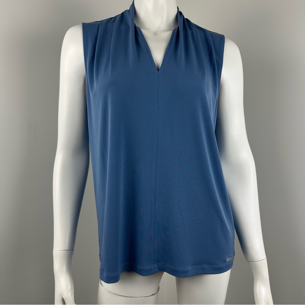 DKNY Blouse Small V-Neck Sleeveless Dusty Blue